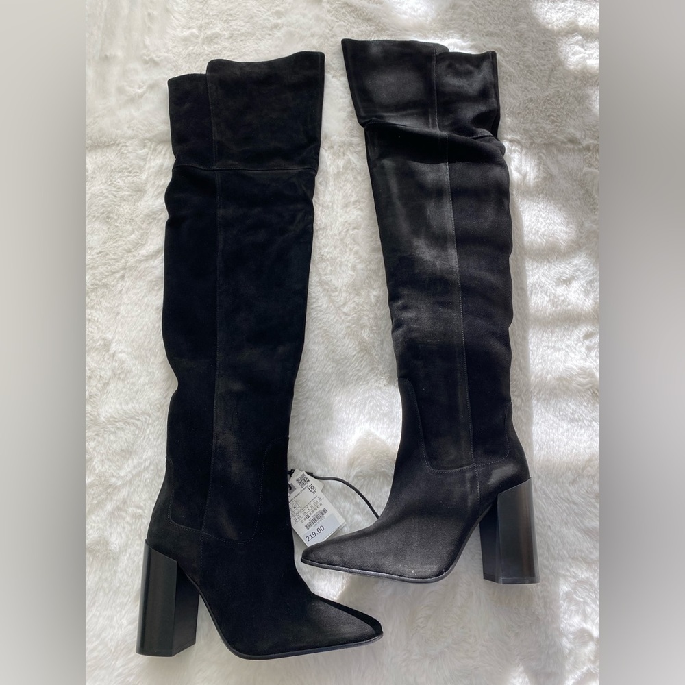 ZARA suede over the knee heeled boots